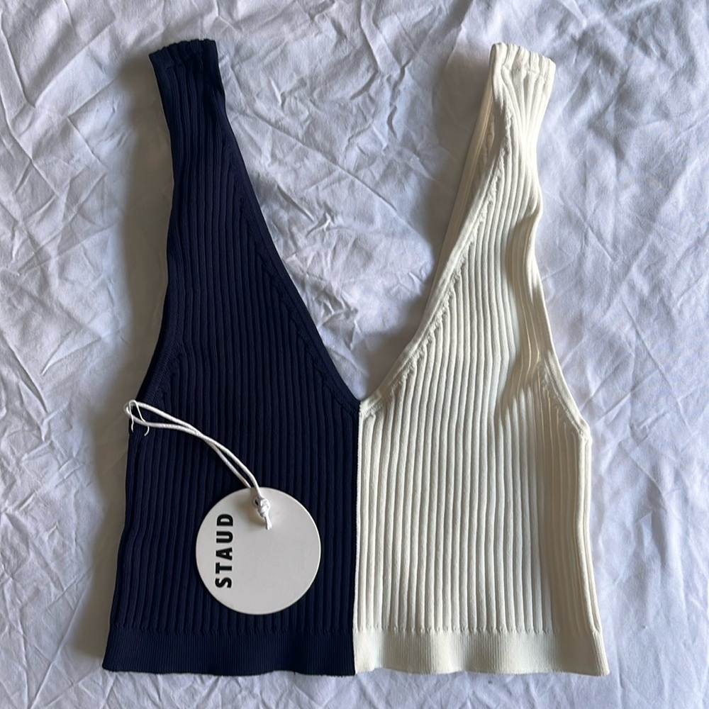 Staud NWT Color Block Ribbed Knit Crop Top "Hana Top"